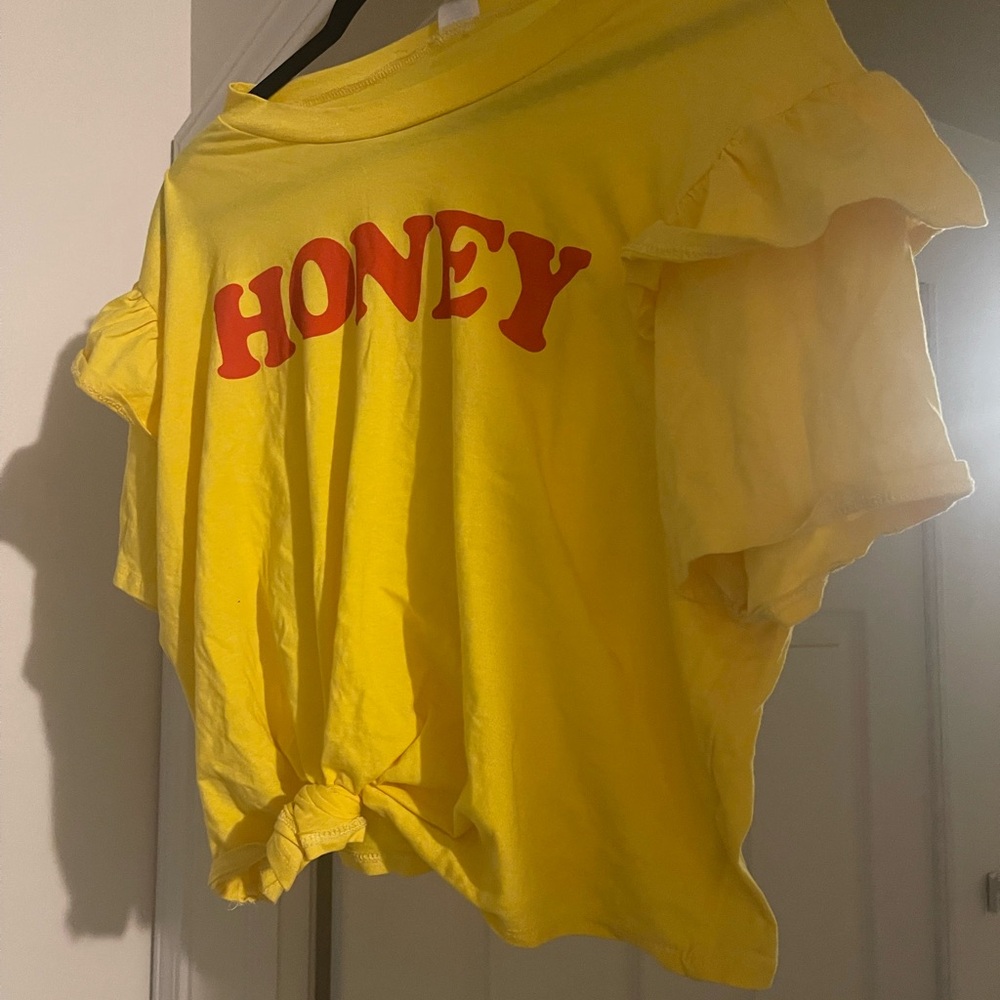 Bright Butter Yellow Graphic T-Shirt with Red 'HONEY' Print